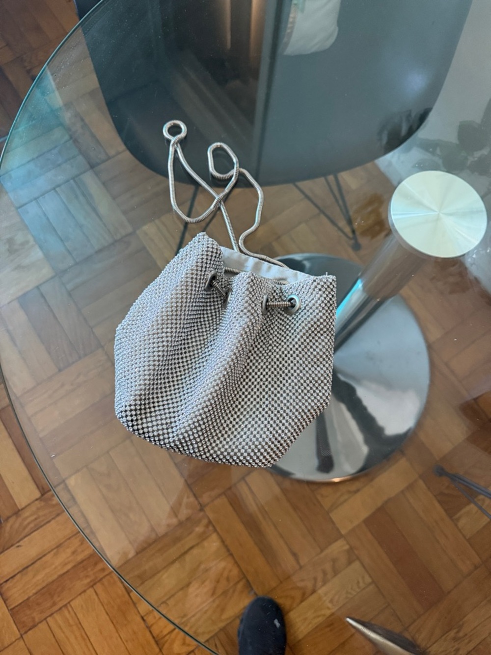 Stylish Drawstring Bucket Bag - Silver